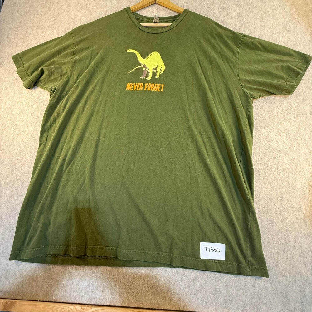 American Apparel Mens 3XL Olive Green Never Forget Dinosaur Graphic T-Shirt